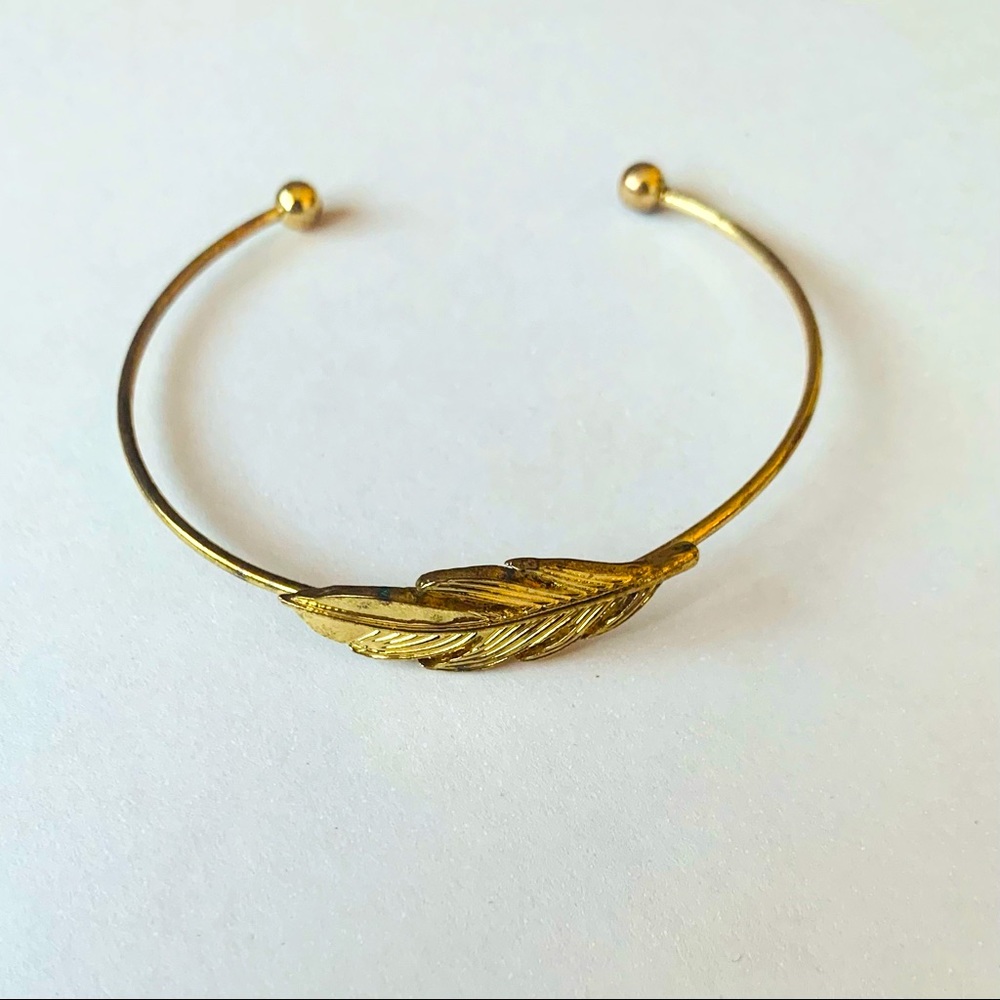 Anthropologie Gold Leaf Bangle Bracelet
